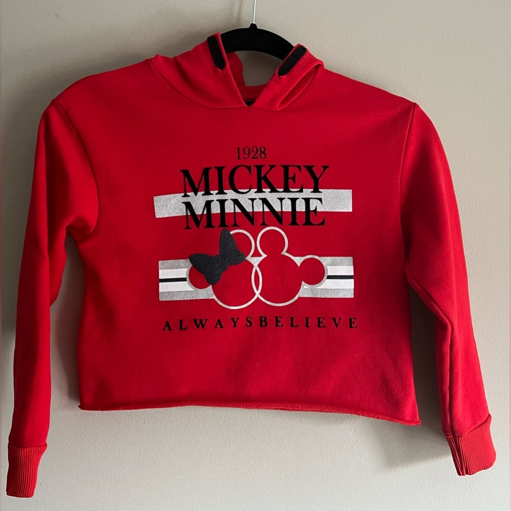 Primark Girls Mickey & Minnie Always Believe Cropped Hoodie Size 8/9